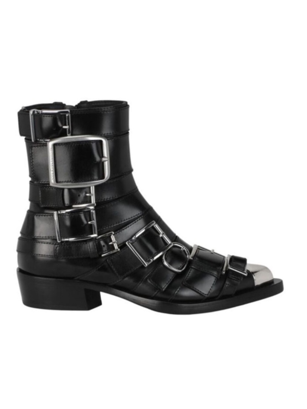 Alexander McQueen Strappy Punk Ankle Bootie in Black & Silver NWOB Size 37 US 7 - Picture 2 of 13